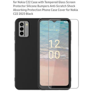Unbranded Black Phone Case‎ & Tempered Glass for Nokia C22 One Size